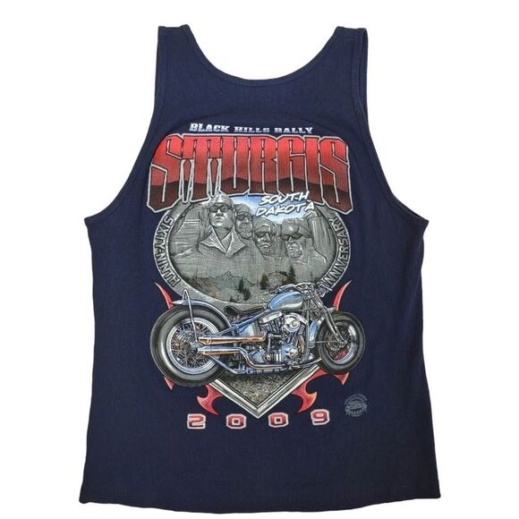 Sturgis 2009 Blue Tank Top with Mt Rushmore and Motorcycle Graphics - Picture 1 of 14